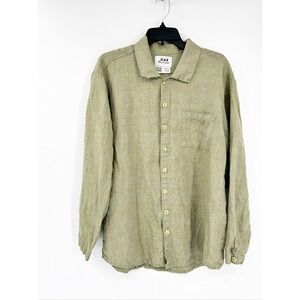 Flax Green 100% Linen Long Sleeve Collared Button Up Shirt‎ Size Small